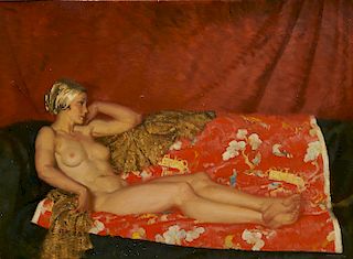 SIR WILLIAM RUSSELL FLINT, (Scottish, 1880-1969), Esmeralda, oil on artist's board, 19 1/2 x 27 in., frame: 26 x 33 in.