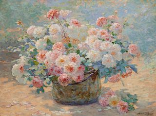 ABBOTT FULLER GRAVES, (American, 1859-1936), Roses, oil on canvas, 30 x 40 in., frame: 38 x 48 in.