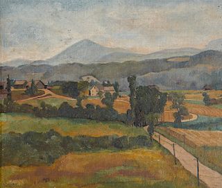 LUIGI LUCIONI, (American, 1900-1988), Vermont Landscape, oil on canvas laid on board, 10 x 11 3/4 in., frame: 13 x 15 in.