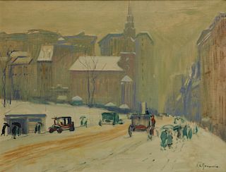 ARTHUR CLIFTON GOODWIN, (American, 1864-1929), Park Street Church, 1928, oil on canvas, 20 x 26 in., frame: 27 x 33 in.
