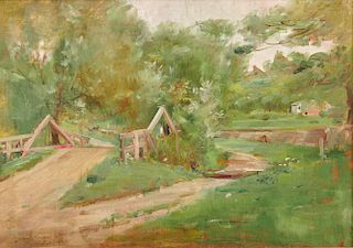 HENRY BACON, (American, 1839-1921), Rural View, 1891, oil on canvas, 13 x 18 in., frame: 21 3/4 x 27 1/4 in.