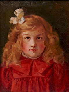 Attributed to JOHN JOSEPH ENNEKING, (American, 1841-1916), Portrait of a Girl in Red, oil on canvas, 16 x 12 in., frame: 18 5/8 x 14 5/8 in.