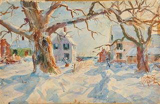 JOHN WHORF, (American, 1903-1959), Winter View, watercolor, sheet: 14 1/2 x 20 1/2 in., frame: 25 1/2 x 31 1/2 in.