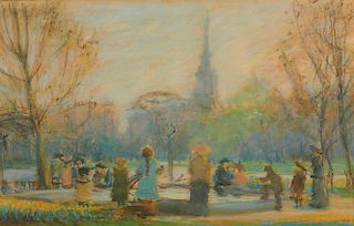 ARTHUR CLIFTON GOODWIN, (American, 1864-1929), Little Pond, Public Garden, pastel, sight: 11 1/2 x 18 1/4 in., frame: 20 1/2 x 27 1/4 in.