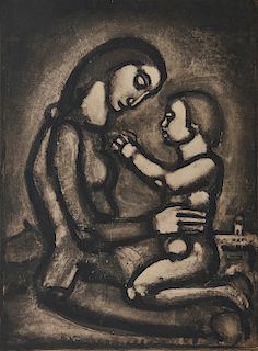 GEORGES ROUAULT, (French, 1871-1958), Il serait si doux d'aimer!, aquatint, plate: 22 7/8 x 17 3/8 in., frame: 34 1/2 x 28 1/2 in.