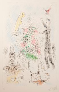 MARC CHAGALL, (French, 1887-1985), Les Lilas (M. 975), lithograph, sight: 36 x 23 in., frame: 55 x 41 in.