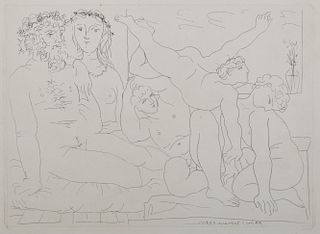 PABLO PICASSO, (Spanish, 1881-1973), Famille de saltimbanques, from La Suite Vollard (B. 163), etching on laid paper with Picasso watermark, plate: 7 
