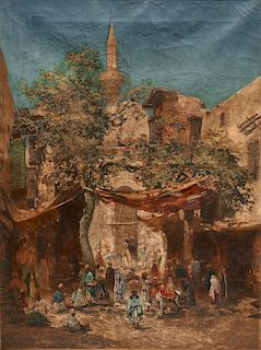 GODEFROY de HAGEMANN, (German/French, 1820-1877), Market Scene, 1875, oil on canvas, 32 x 24 in.