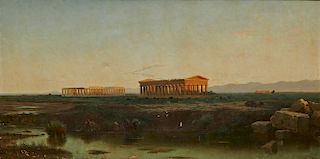 ACHILLE VERTUNNI, (Italian, 1826-1897), Paestum, oil on canvas, 39 x 77 in., frame: 55 x 94 in.