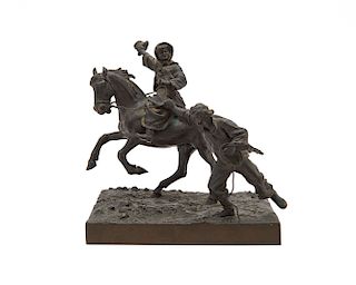 Russian Bronze, depicting a woman on a horse with a Cossack at her side