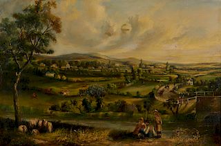 ENGLISH SCHOOL , (early/mid 19th century), Landscape with Hunt Scene, oil on canvas, 20 x 30 in., frame: 27 x 37 in.