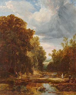 JOHN FREDERICK KENSETT, (American, 1816-1872), River Landscape, 1845, oil on canvas, 21 x 17 in., frame: 24 1/2 x 20 1/2 in.