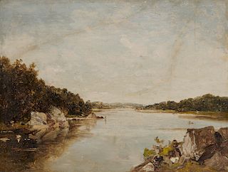 JOHN FREDERICK KENSETT, (American 1816-1872), Conesus Lake, Genesee Valley, New York, oil on board, 9 x 12 in., frame: 11 x 14 in.