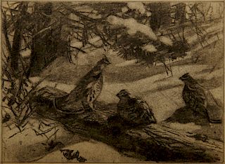 AIDEN LASSELL RIPLEY, (American, 1896-1969), Grouse in Snow, charcoal on artists board, image: 7 3/4 x 10 5/8 in., sheet: 8 5/8 x 11 7/8 in.