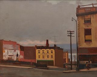 HARVEY DINNERSTEIN, (American, b. 1928), Clinton Square, Newburgh, New York, oil on canvas, 16 x 20 in., frame: 22 x 26 in.