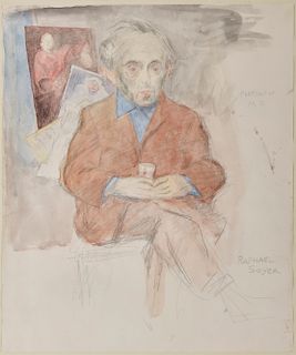 RAPHAEL SOYER, (American, 1899-1987), Portrait of Moses Soyer, watercolor, sheet: 18 1/2 x 15 3/8 in., frame: 26 1/2 x 22 3/4 in.