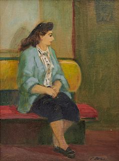 CECIL BELL, (American, 1906-1970), Subway Passenger, oil on canvas board, 16 x 12 in., frame: 21 x 17 in.