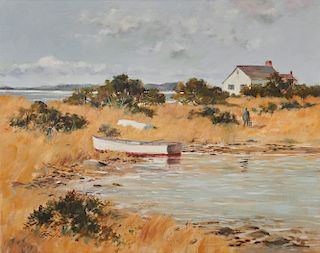 RAY ELLIS, (American, 1921-2013), Clamming at Cow Bay, oil on canvas, 24 x 30 in., frame: 30 x 35 in.