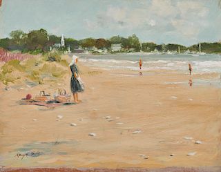RAY ELLIS, (American, 1921-2013), Girl at South Beach, oil on board, 10 x 8 in.