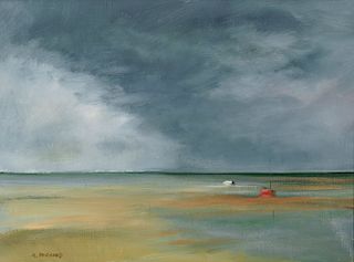 ANNE PACKARD, (American, b. 1933), Red Sail Boat, 2011, oil on canvas, 18 x 24 in., frame: 22 5/8 x 28 5/8 in.