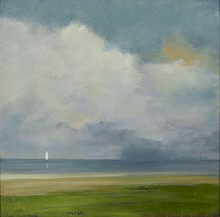 ANNE PACKARD, (American, b. 1933), Sea with Big Sky, 2010, oil on board, 15 x 15 in., frame: 19 1/2 x 19 1/2 in.
