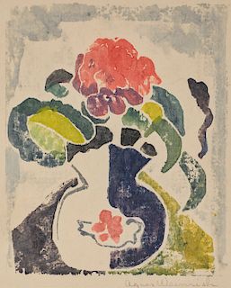 AGNES WEINRICH, (American, 1873-1946), Vase of Flowers, woodcut, framed with original wood block, sight: 8 x 6 1/2 in., block: 8 x 6 1/2 in., frame: 1