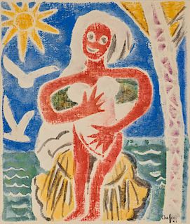 OLIVER NEWBERRY CHAFFEE, (American, 1881-1944), Sun Goddess, or Venus of Provincetown, 1941, woodcut, framed together with original wood block, sight: