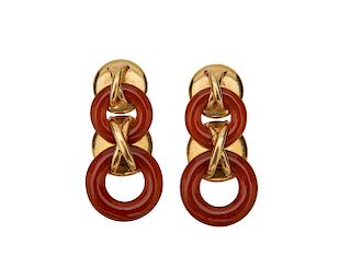 CARTIER, ALDO CIPULLO 18K Gold and Carnelian Pendant Earrings