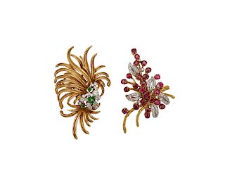Two Gold, Diamond, and Gemset Brooches