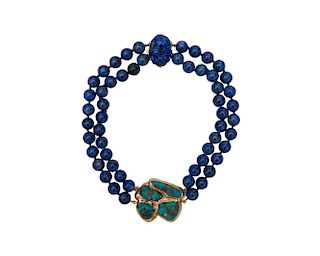 SEAMAN SCHEPPS 14K Gold, Turquoise, and Lapis Lazuli Necklace