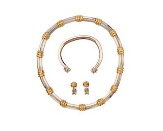 TIFFANY & CO. Silver and 18K Gold "Atlas Grooved" Suite