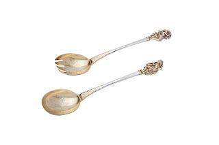 TIFFANY & CO Silver Salad Servers, American Indian Pattern