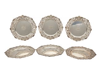Set of Six AYRE & TAYLOR CO. Silver Reticulated Rim Serving Plates, Washington