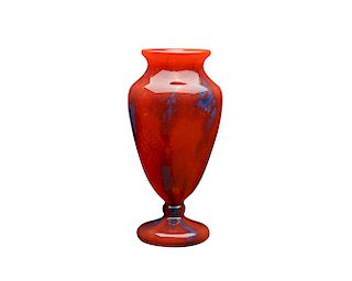 CHARLES SCHNEIDER Red Glass Vase, with blue mottling