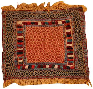 Flat Woven, Embroidered, and Piled Sofra, Persia, ca. 1900; 2 ft. 2 in. x 1 ft. 8 in.