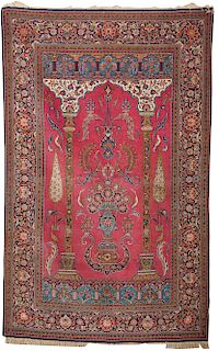 Dabir Kashan Silk and Wool Prayer Rug, Persia, ca. 1925; 6 ft. 11 in. x 4 ft. 4 in.