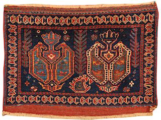 Afshar Mat, with double boteh, Persia, ca. 1920; 1 ft. 8 in. x 1 ft.