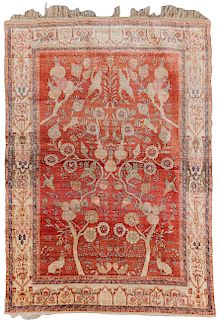 Silk Tabriz Tree of Life Rug, Persia, late 19th century; 6ft. x 4 ft. 3 in., numbered