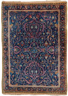Mohtasham Kashan Mat, Persia, ca. 1910; 2 ft. 10 in. x 2 ft. 1 in., magenta silk selvage