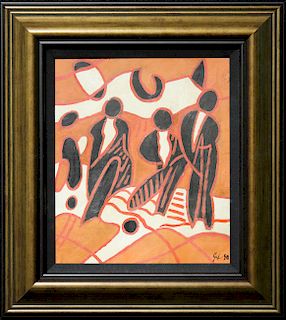 European School, Signed Figural Abstract Painting