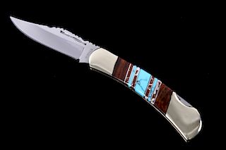 Navajo Turquoise Inlaid Buffalo Pocket Knife