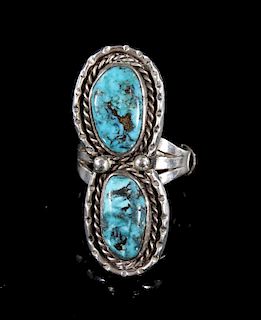 Navajo Sterling Silver & Turquoise Oblong Ring