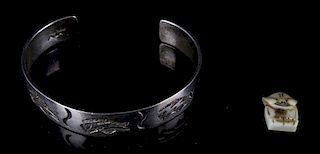 Inuit Char. Figure & Len Adakai Silver Bracelet