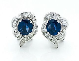 Platinum  BCA 2TCW Diamond & 2TCW Sapphire Earrings