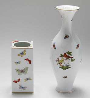 Herend Rothschild Bird & Limoges Butterfly Vases