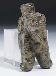 Taino Speckled Green Serpentine Bird Man Cohoba Inhaler (1000-1500 CE)