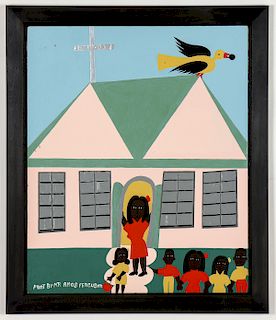 Amos Ferguson (Bahamian, 1920-2009) "Pink School House"