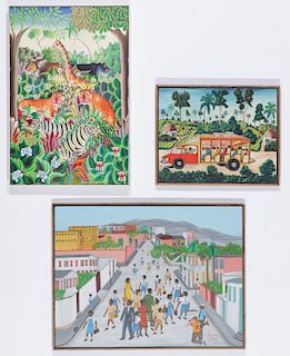 3 Haitian (20th c.) Paintings: Jerome Polycarpe, Jean-Claude Severe, Dubic