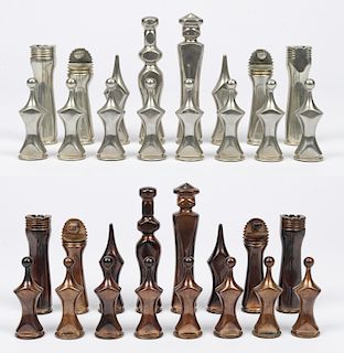 Fine European (20th c.) Solid Bronze Chess Set