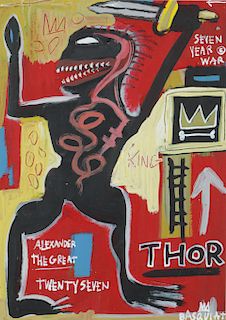 (Attr.) Basquiat "Thor" Mixed media painting